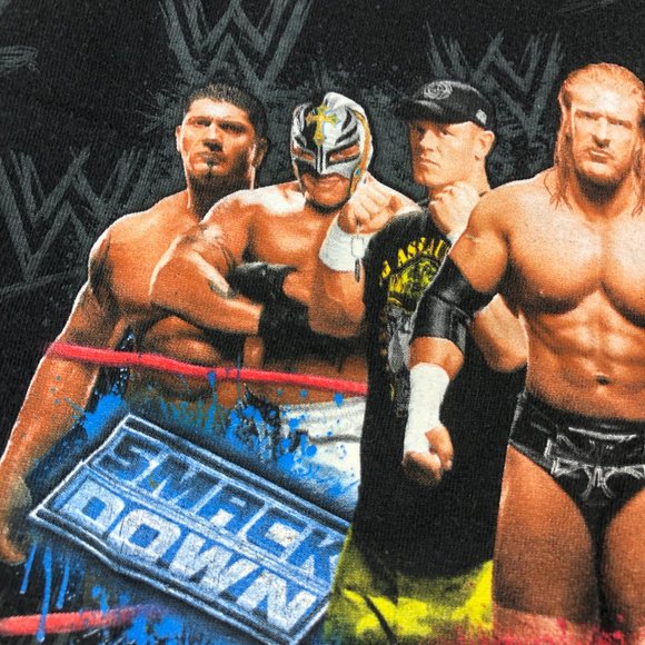 Y2K WWE ECW RAW Smackdown HHH Cena Batista Shirt Youth Large Black Wrestling Tee - Picture 4 of 12